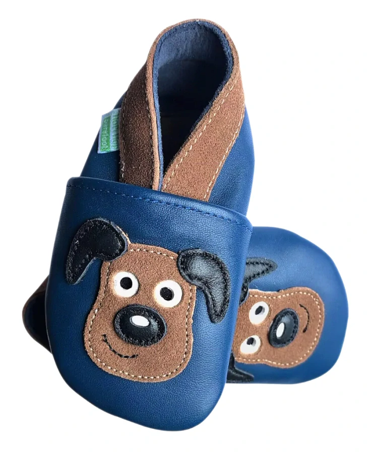 Dětské celokožené capáčky Hopi Hop BAREFOOT Pejsek vel.0-6m