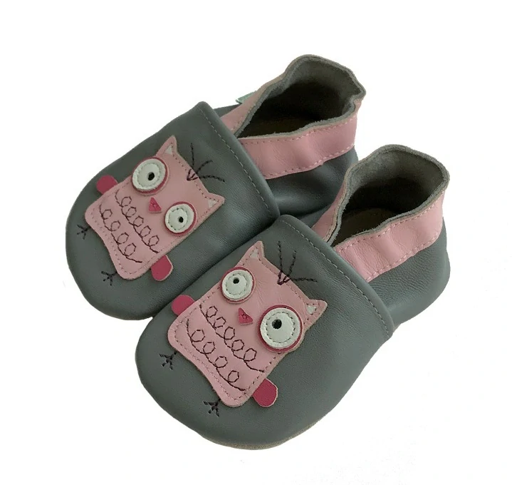 Dětské celokožené capáčky Hopi Hop BAREFOOT Sovička růžová vel.18-24m