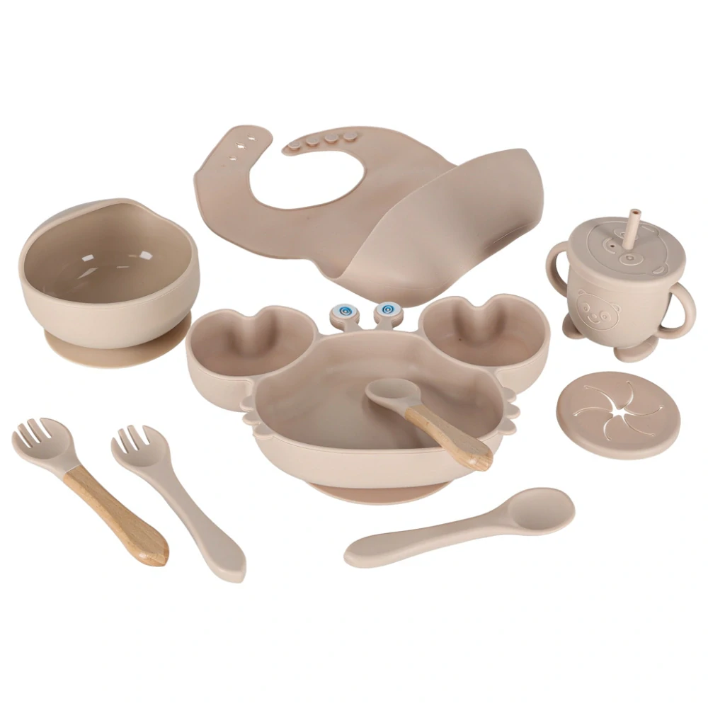 Jídelní silikonová sada 9-dílná pro děti KRAB béžová