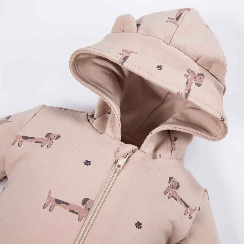 Kojenecký dvouvrstvy bavlněný overal s kapucí Jezevčík vel.62