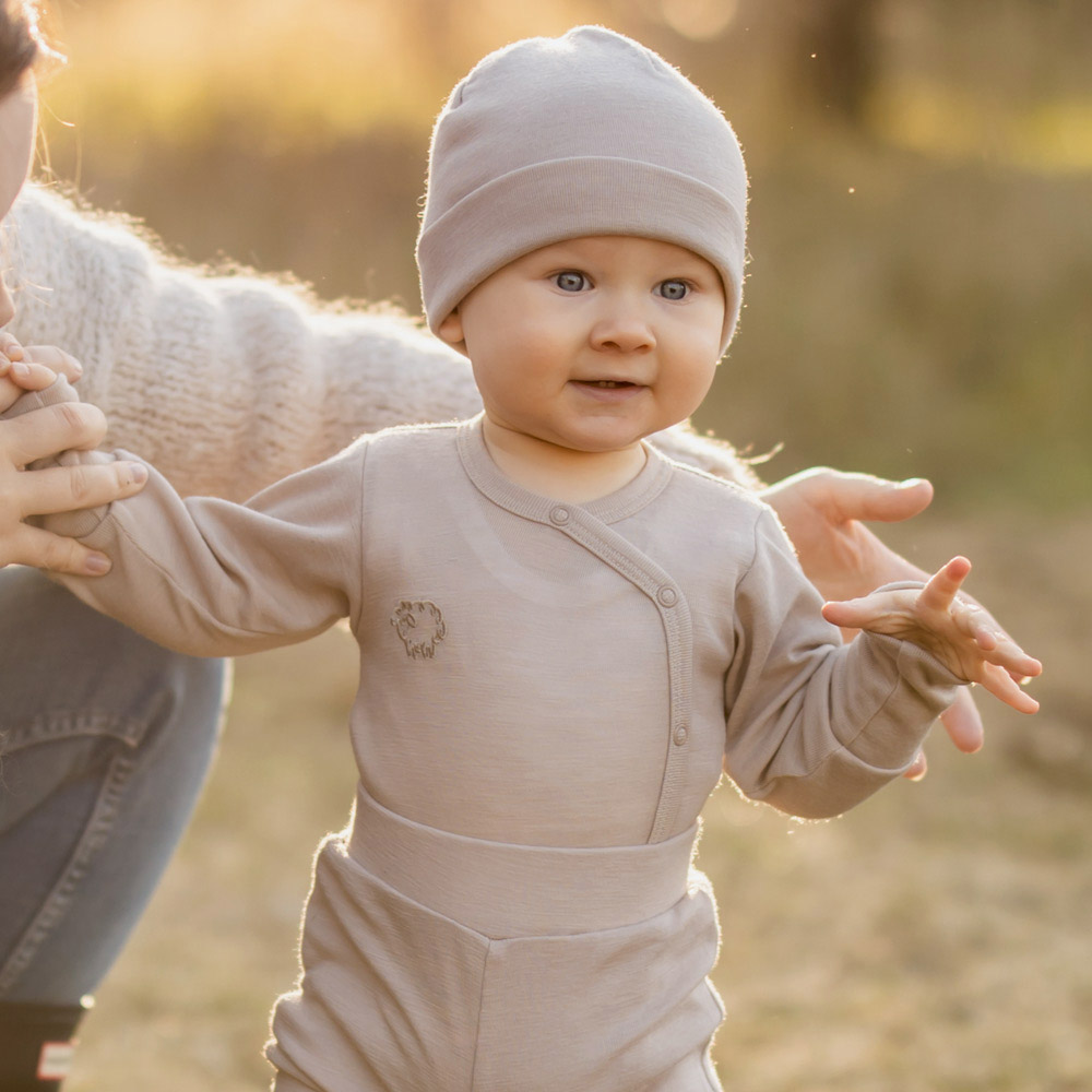 MERINO celopropínací body béžové vel. 56/62