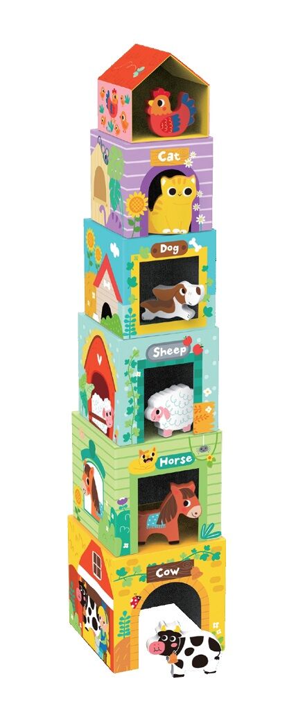 Toys Kostky skládací věž se zvířátky Farma