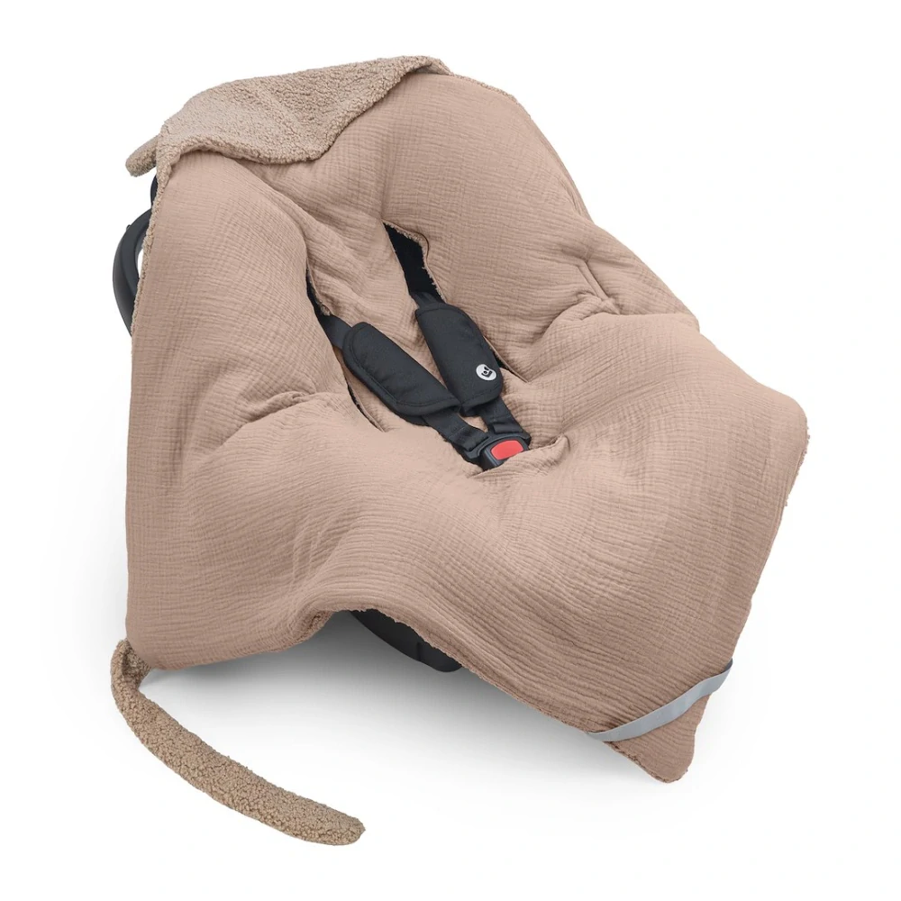 Prémiová Zimní Zavinovací Deka/Fusak do Autosedačky Cotton Muslin & Bouclé karamel