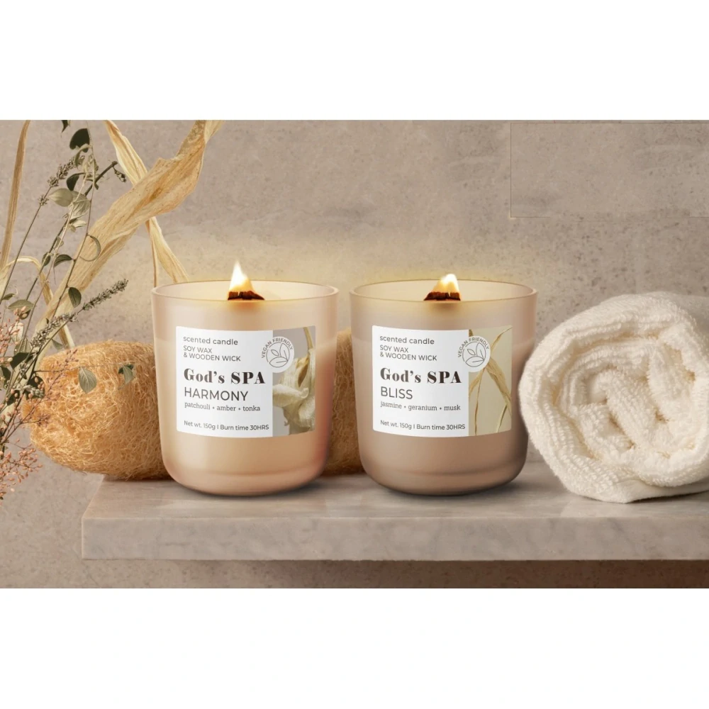 Vonná sojová svíčka GOD'S SPA – BLISS s dřevěným knotem