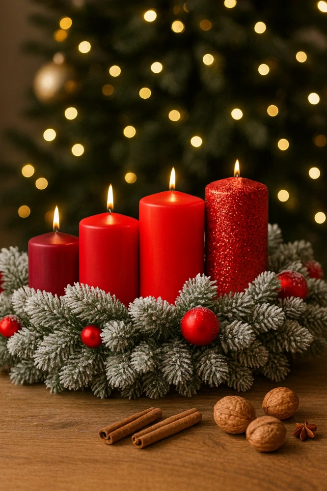 Adventní sada svíček Glamours červená (4ks)