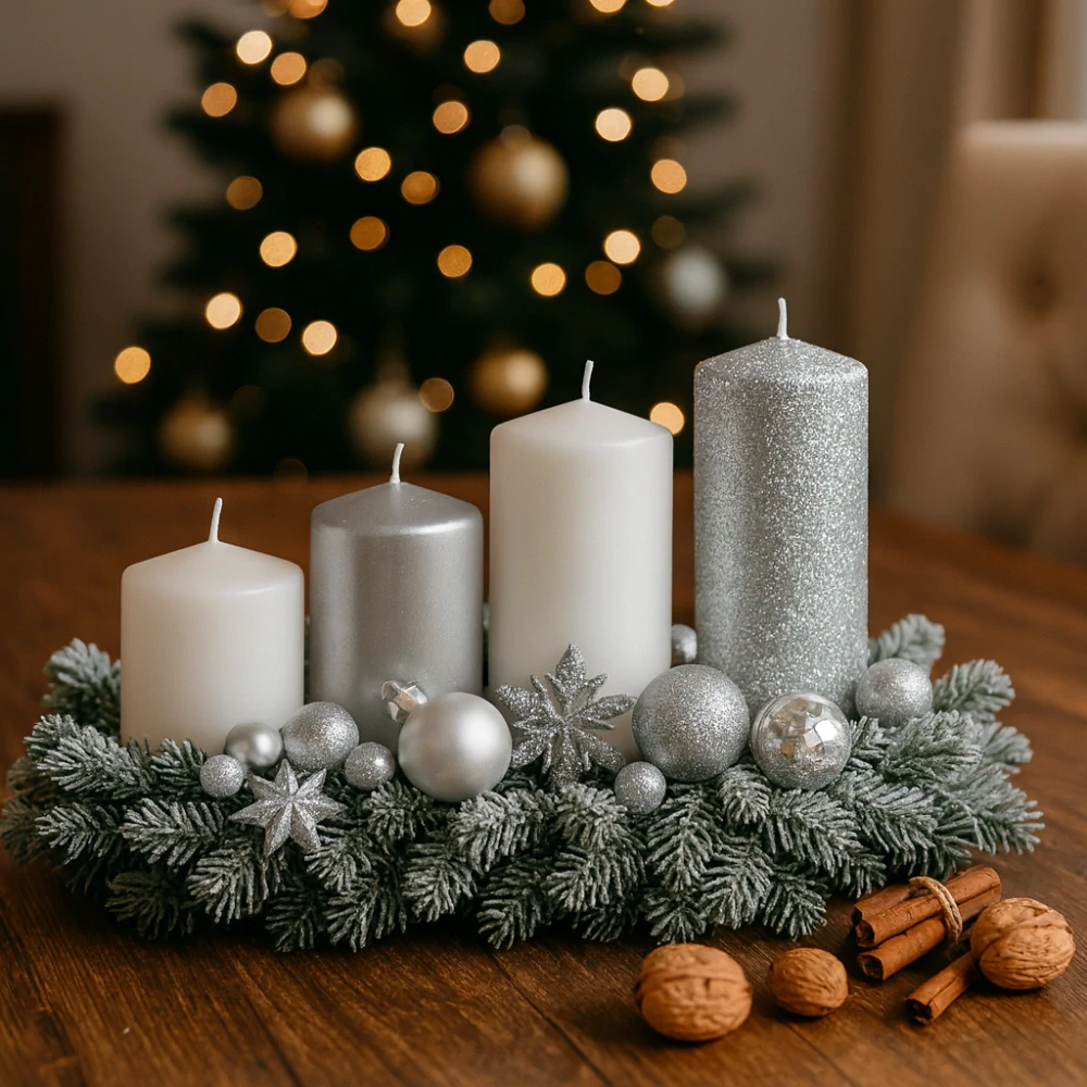 Adventní sada svíček Glamours stříbrná (4ks)