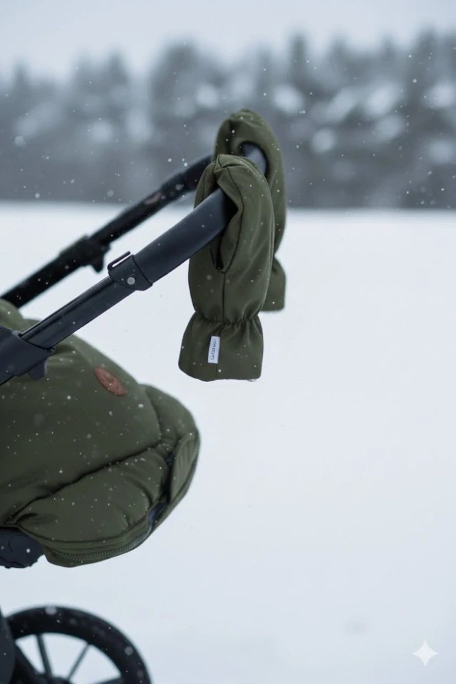 Zimní Nepromokavé Rukavice na kočárek – Everest  Khaki/Ornitologie