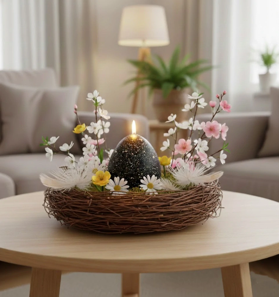 Svíčka vajíčko Egg in Spots – Stylová dekorace v černém provedení (70x100 mm)