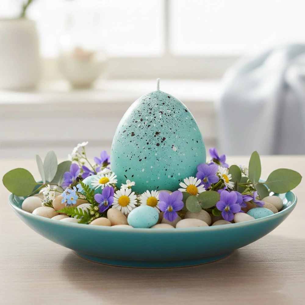 Svíčka vajíčko Egg in Spots – Stylová dekorace v tiffany provedení (70x100 mm)