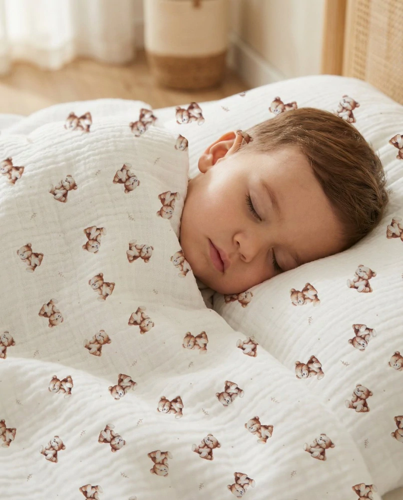 Mušelínové dětské povlečení Vintage Teddy – Karamelové 100 x 135cm