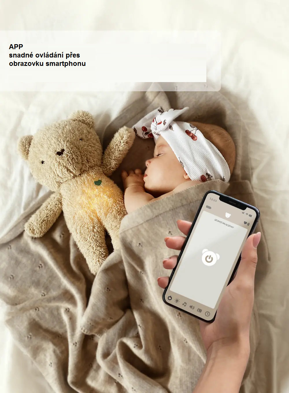 MyHummy Medvídek beige 7 v 1 s lampičkou a APP