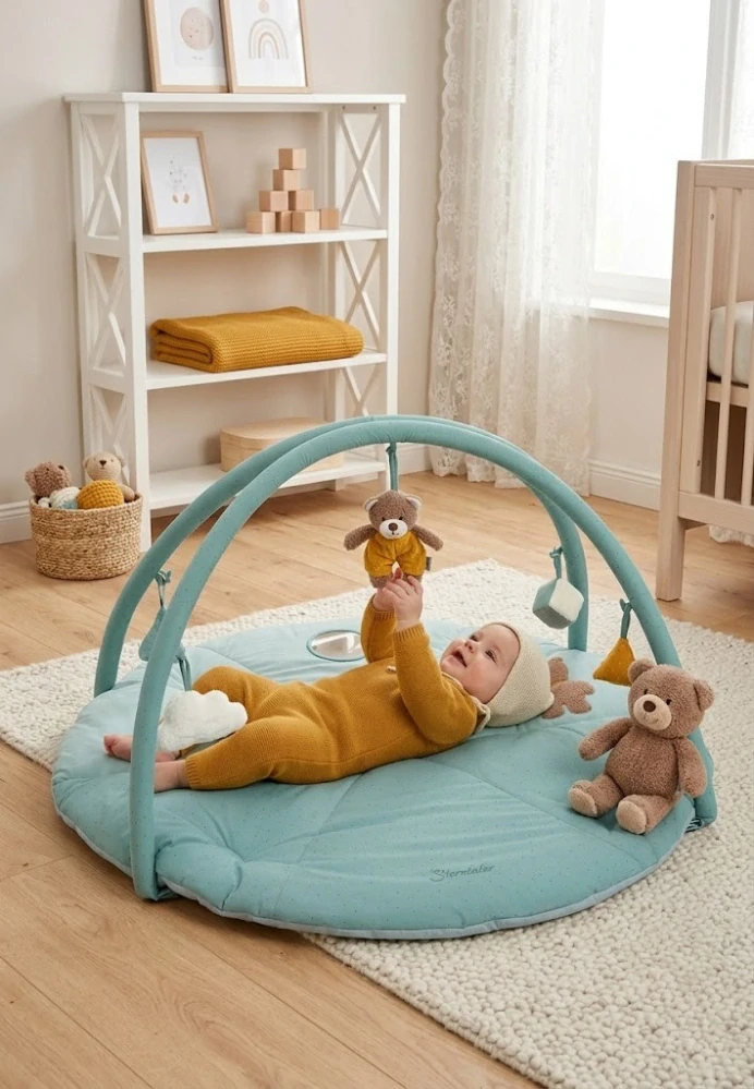 Hrací deka s hrazdou Sterntaler Bear blue