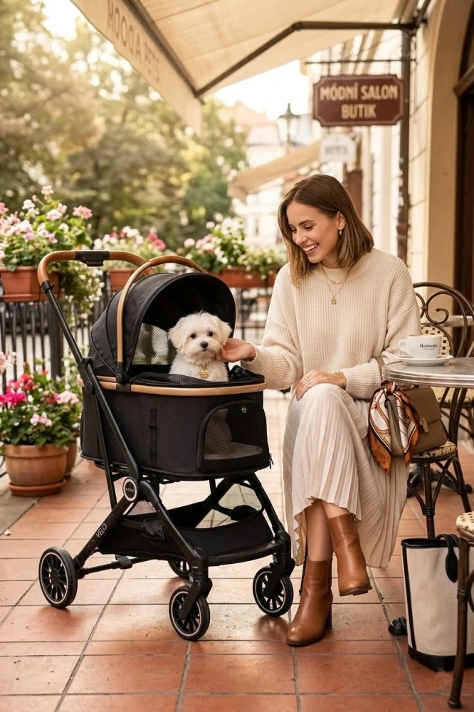 Multifunkční kočárek pro psy a kočky Velo s ventilací a otočnými koly