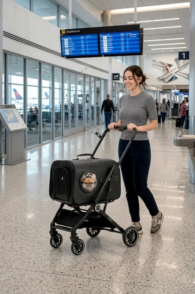 Luxusní kočárek pro psy a kočky MUXI 2v1  skládací a multifunkční černý