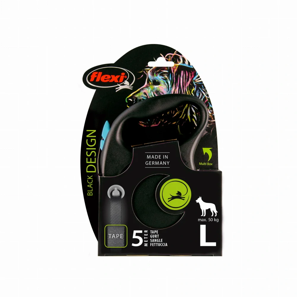 Vodítko Flexi Black Design (L) 5m páska - modré