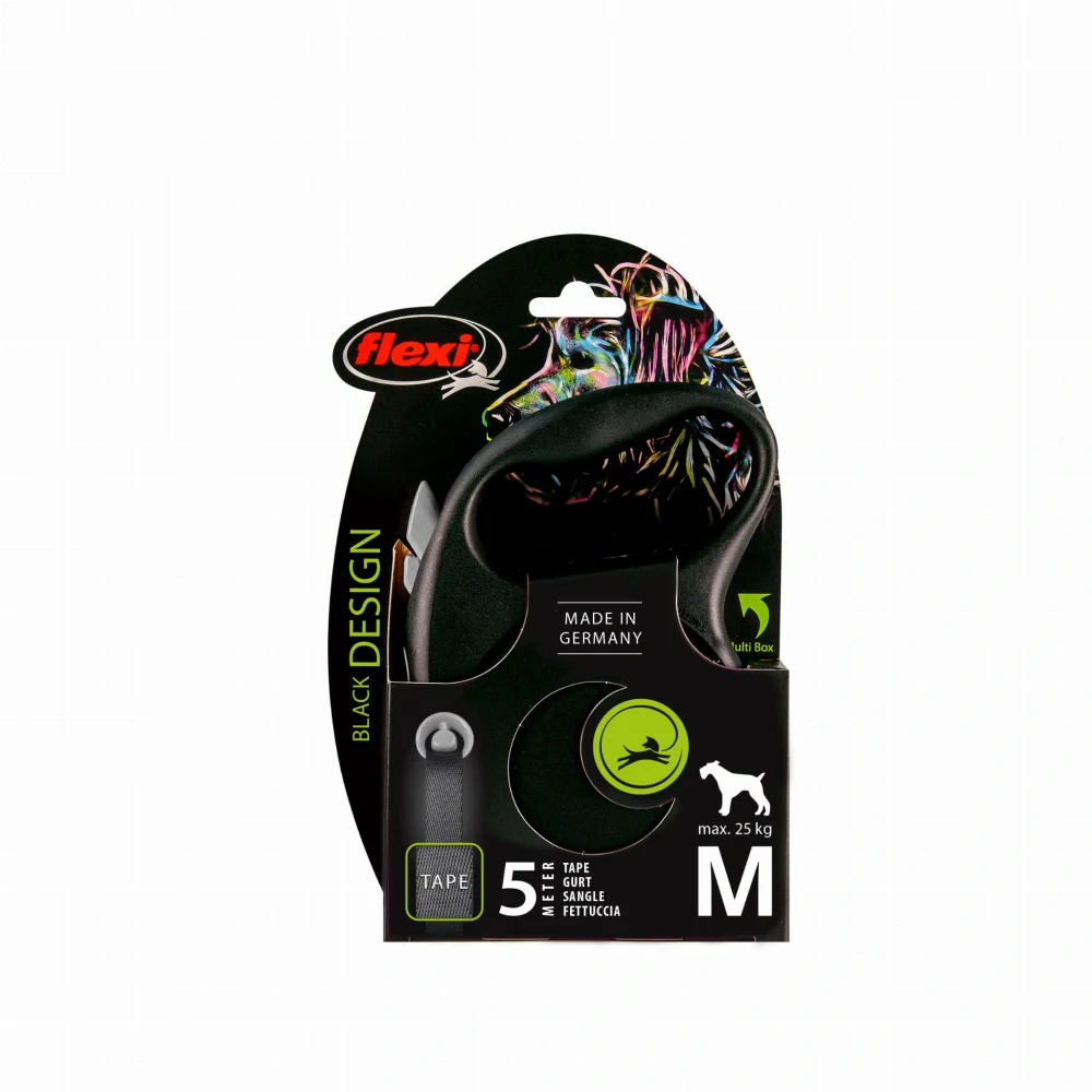 Vodítko Flexi Black Design (M) 5m páska - silver
