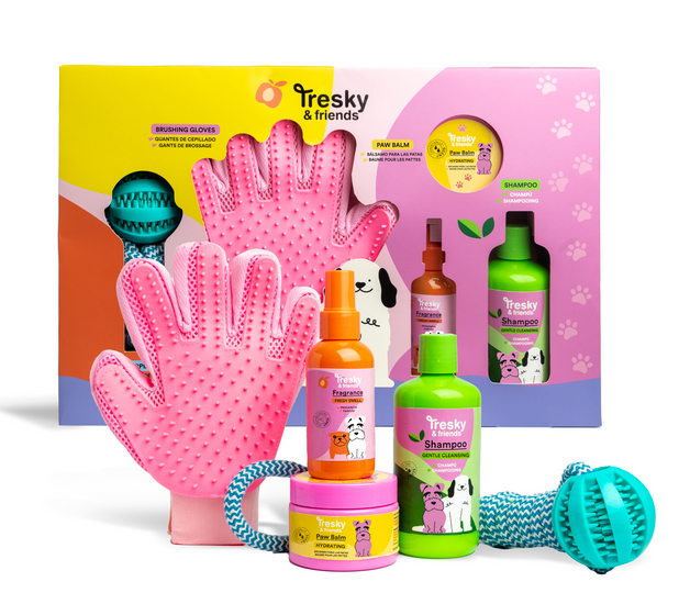 Dárková sada péče o psy Wellness Tresky & friend – přírodní kosmetika a hračka
