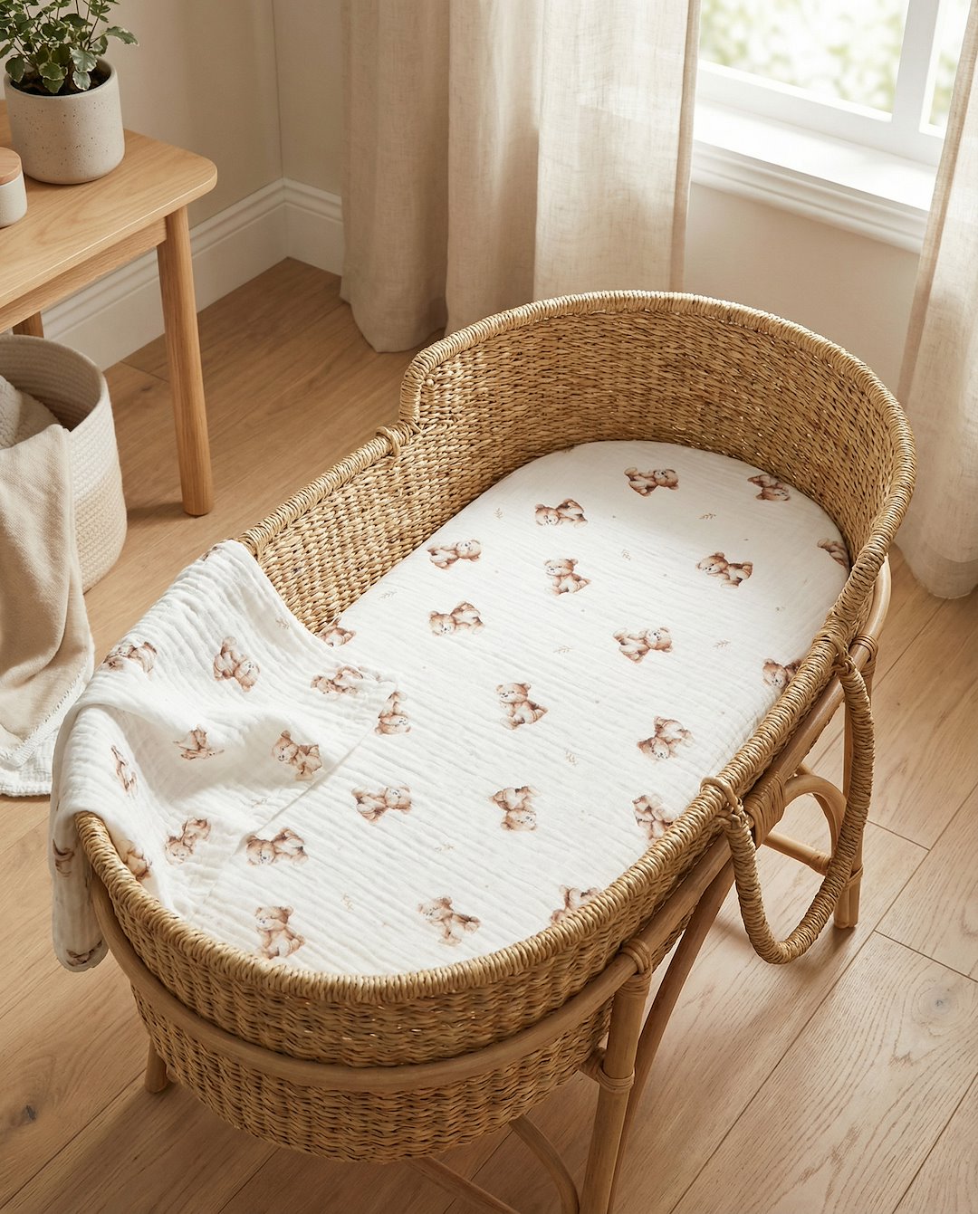 Sada mušelínových prostěradel do kočárku – Vintage Teddy & Caramel (2 ks)