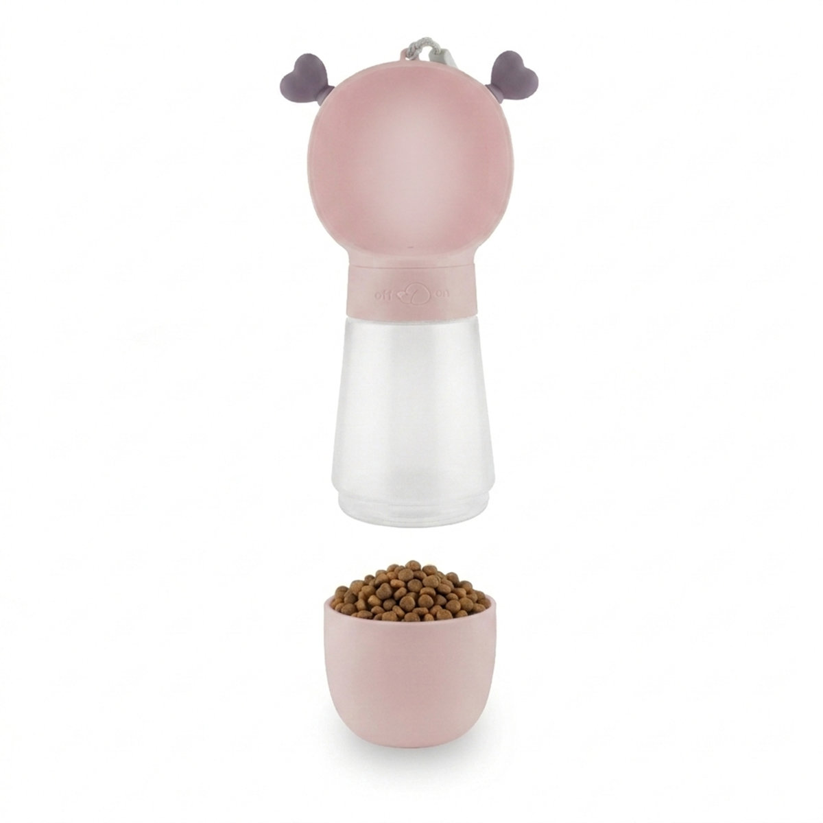 Cestovní láhev na vodu a granule pro psy a kočky MilooPets Amore Duo (350+180 ml) růžová