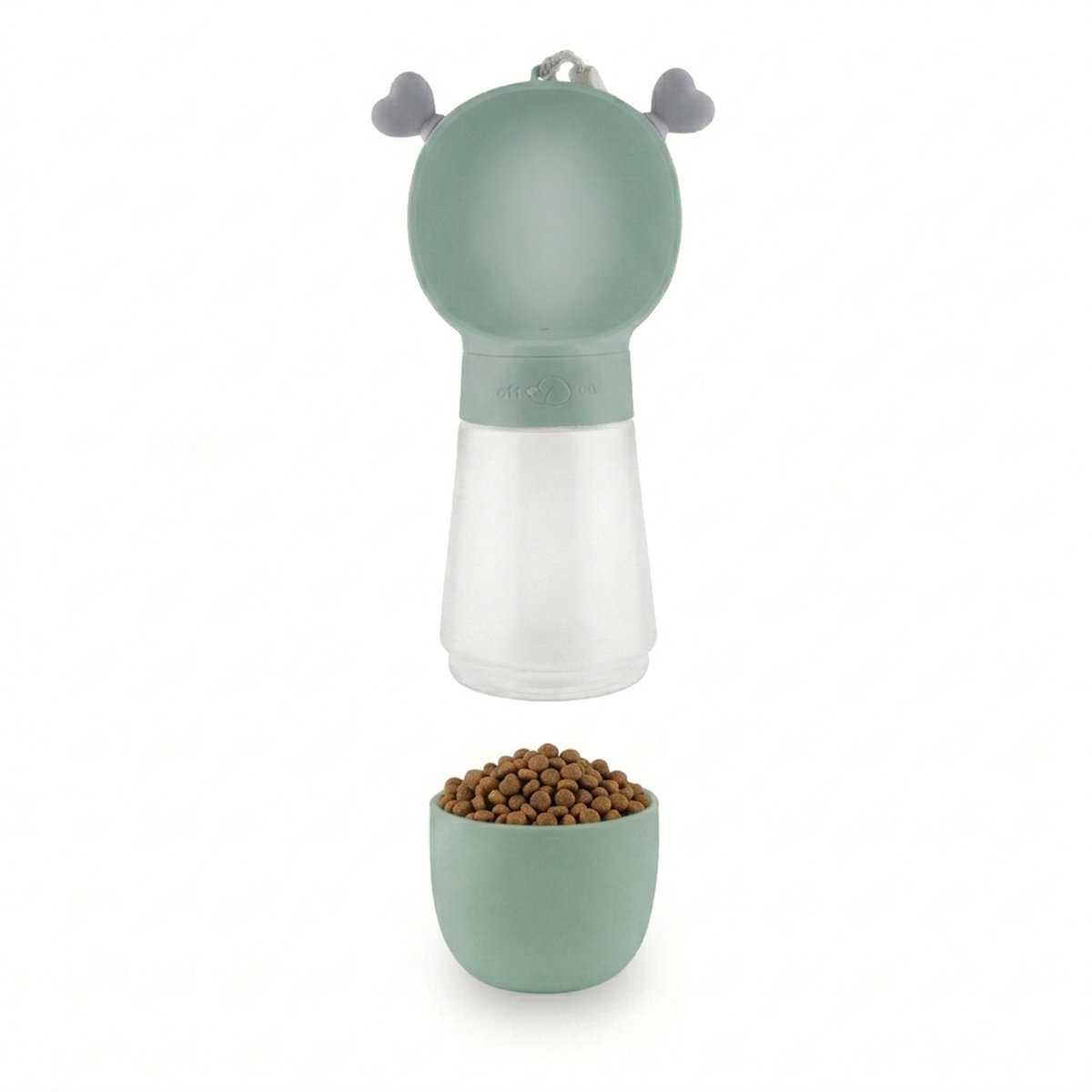 Cestovní láhev na vodu a granule pro psy a kočky MilooPets Amore Duo (350+180 ml) zelená