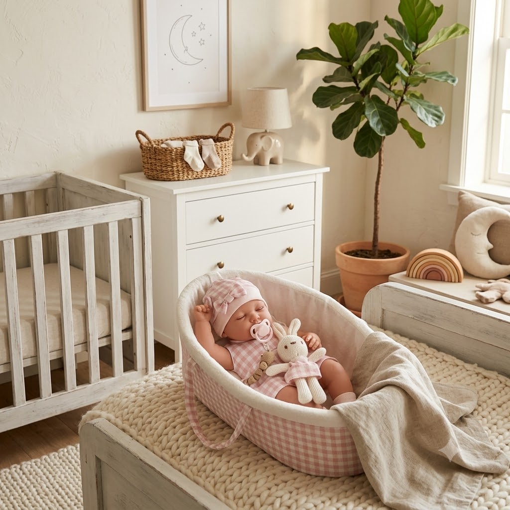 Panenka Lovely Baby 38cm v látkovám nosítku s králíčkem - růžová