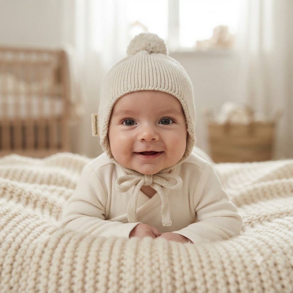 Kojenecká pletená čepička s bambulí BimbiDreams vel.0-1m (béžová)