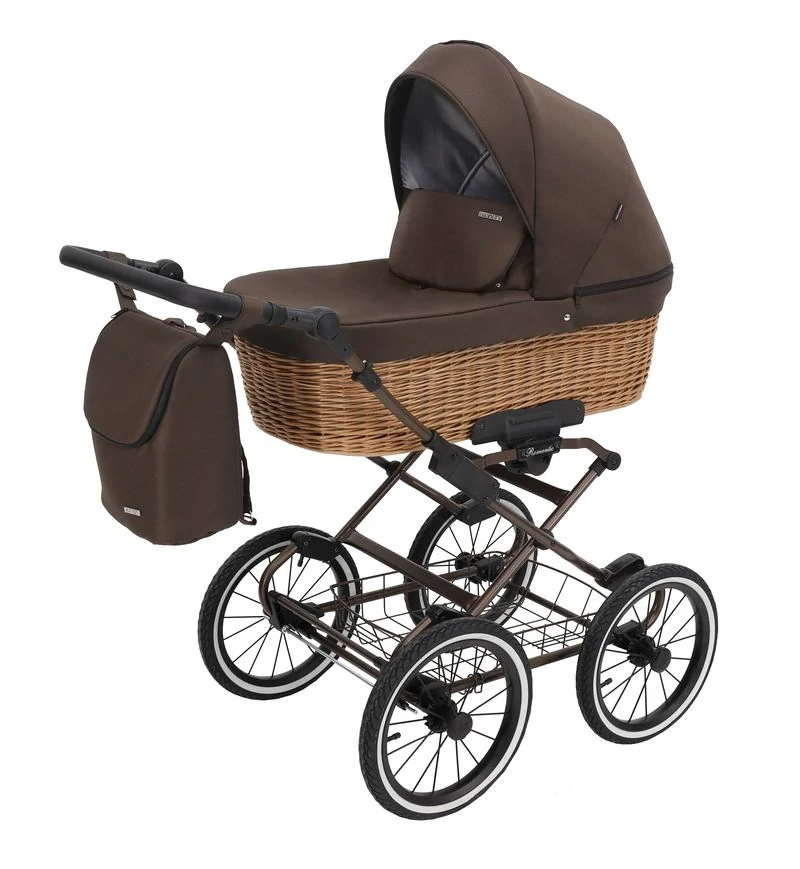 Hluboký retro kočárek ROMANTIC CLASSIC ROM-12 (cappuccino eco kůže)
