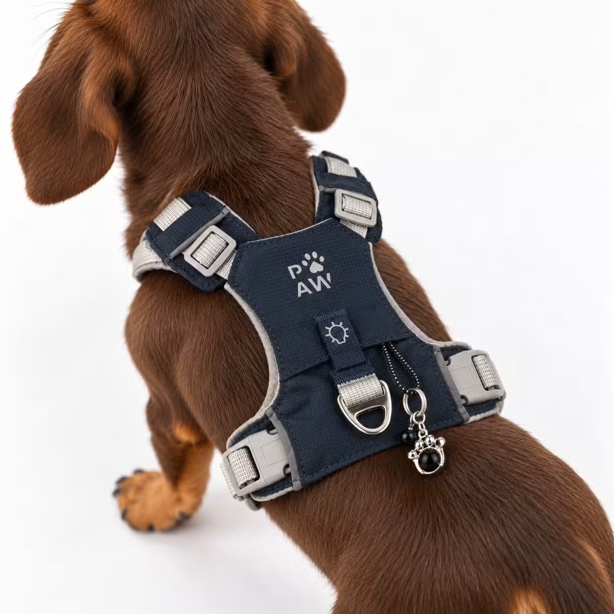 Ergonomický psí postroj P-AW Guardian přívěskem z černého obsidiánu - S (4-8 kg)