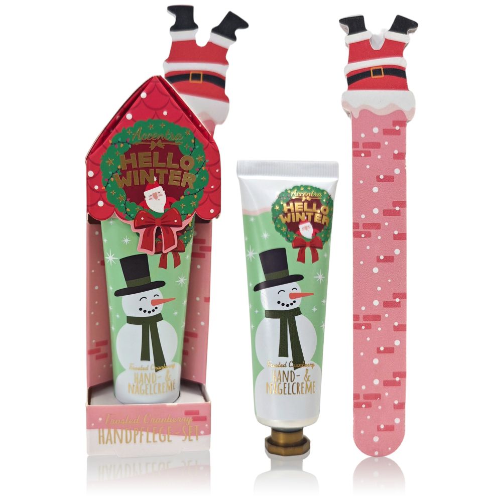 ACCENTRA Dárkový set péče o ruce Hello Winter s pilníkem – Brusinka (30 ml) SNĚHULÁK