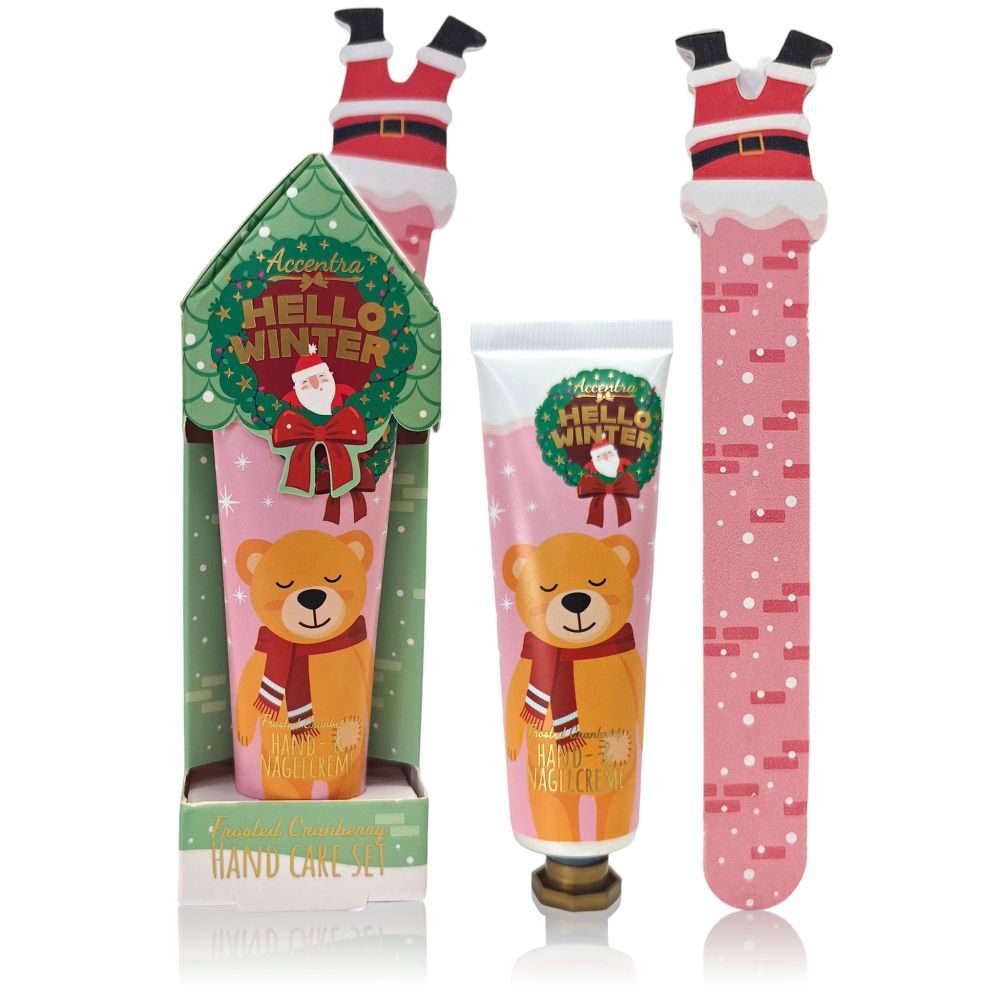 ACCENTRA Dárkový set péče o ruce Hello Winter s pilníkem – Brusinka (30 ml) MEDVÍDEK