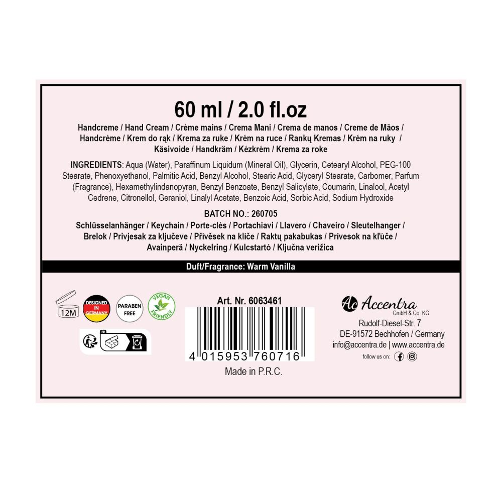 ACCENTRA Dárkový set péče o ruce Angel se stylovou klíčenkou – Vanilka (60 ml)