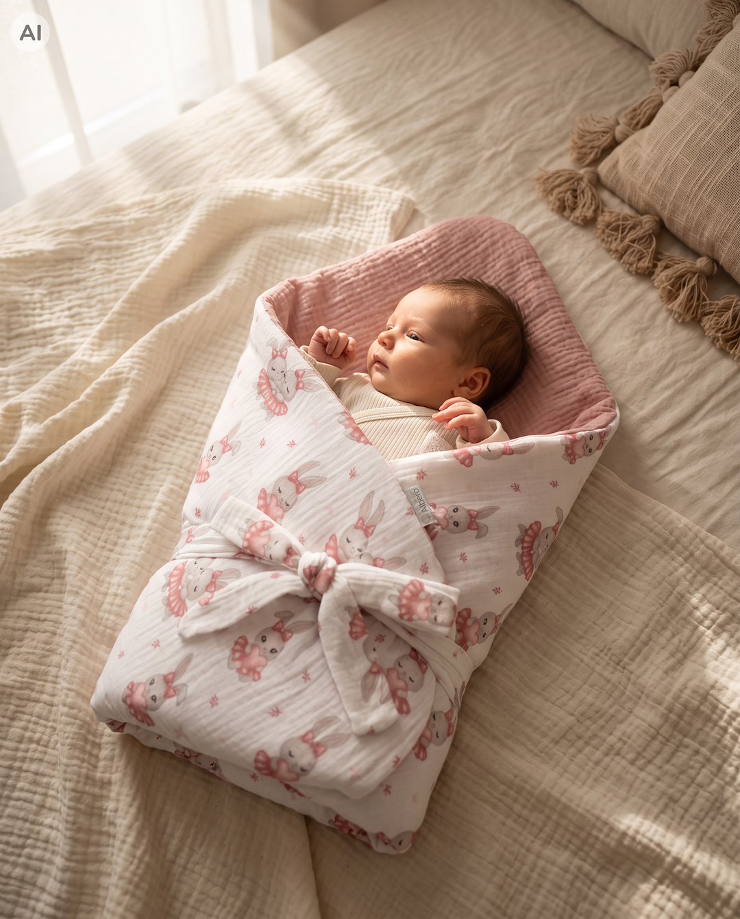 Zavinovačka mušelínová Vintage Bunny Baby – Růžová