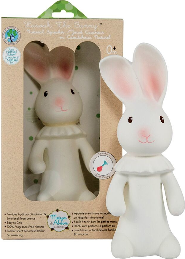 Kousácí/pískaci hračka ze 100% přírodního kaučuku Zajíček Havah16cm