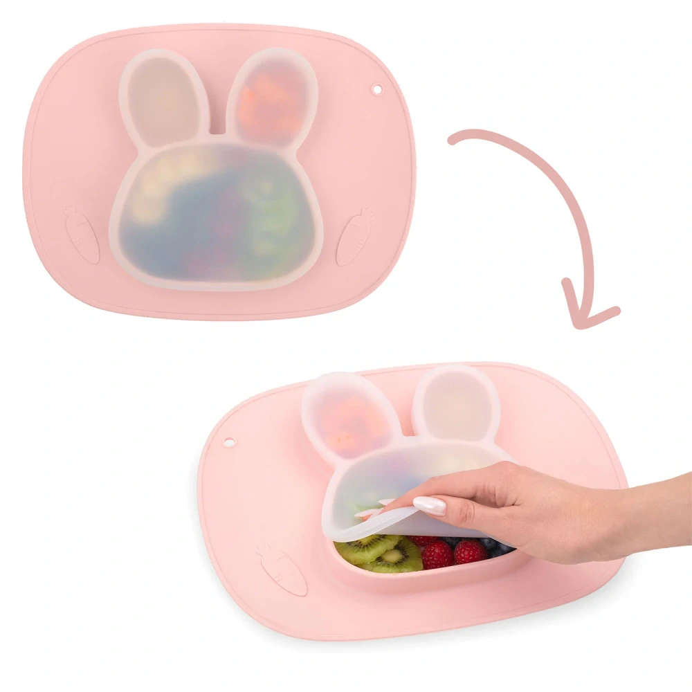 Silikonový dělený talířek 2v1 s víkem Králíček 