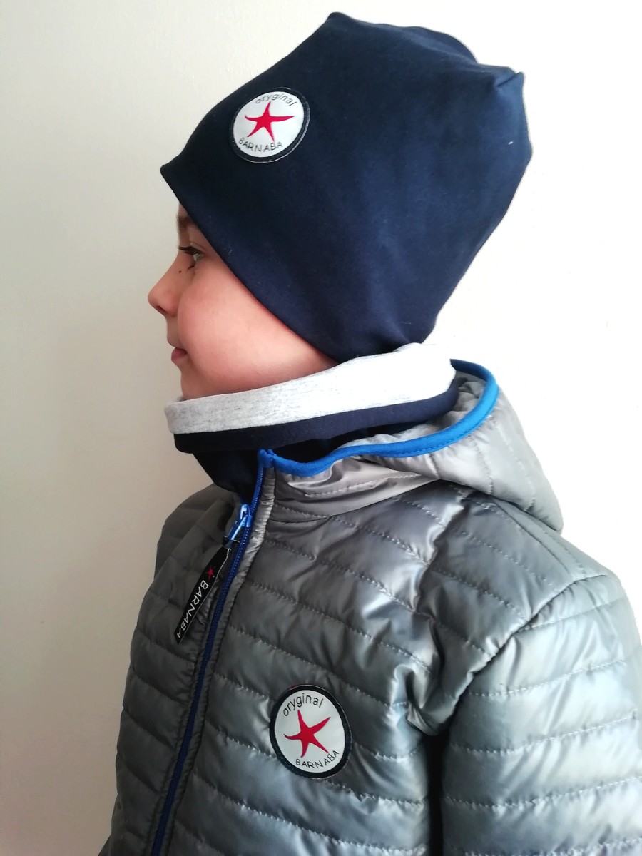 Set - jarní čepice + nákrčník zn. Barnaba - pískovo/šedý vel. 52