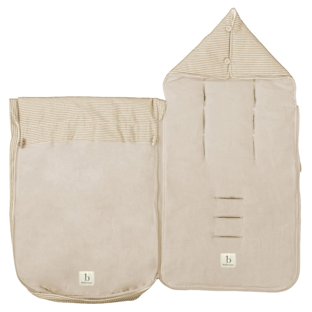 BimbiDreams Luxusní hřejivý fusak do autosedačky 2v1 Vento béžové proužky