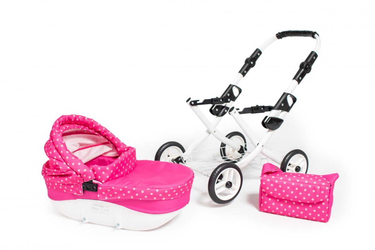 Dětský kočárek pro panenky Jasmine Kids 9 růžový puntík