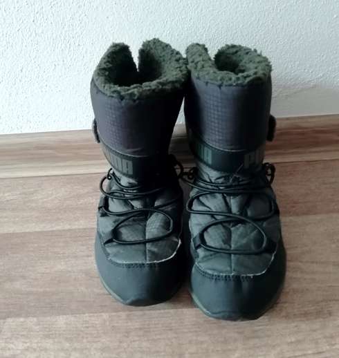 Chlapecké zimní boty s kožíškem PUMA - khaki/černá (stélka 19cm)
