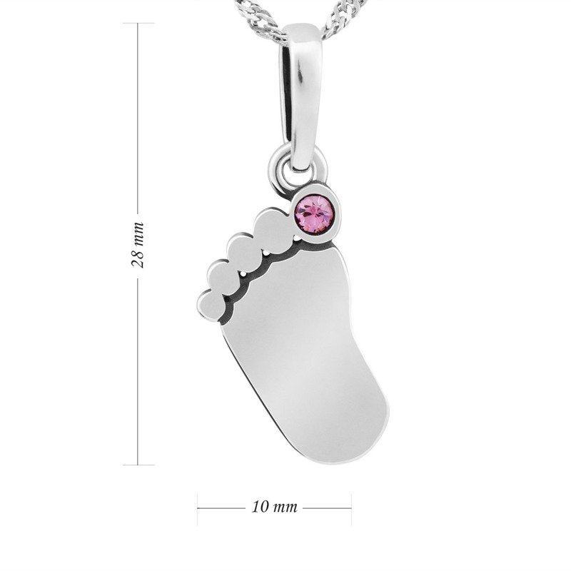 Stříbrný přívěsek noha s řetízkem s růžovým zirkonem, stříbro rytina 925