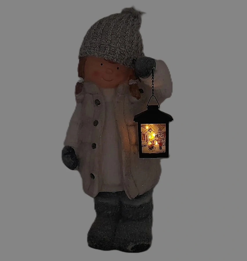 Dekorace- Holka ve vestě s LED lucernou