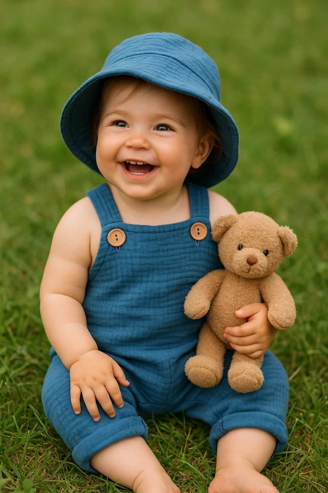 Bavlněné mušelinové kalhoty s laclem světle modré