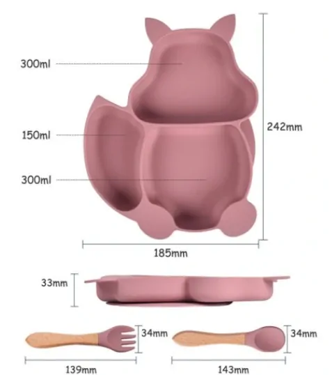 Jídelní silikonová sada 9-dílná pro děti VEVERKA tmavě růžová