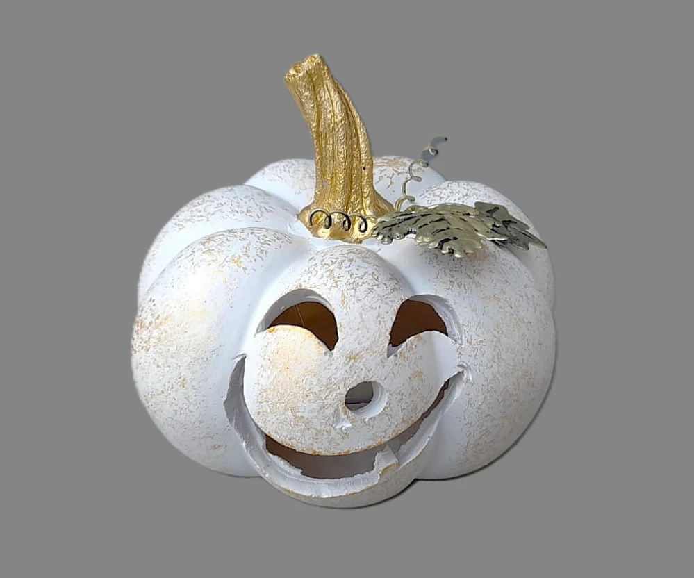 Dýně bílá zlatá stopka LED svítící  13cm