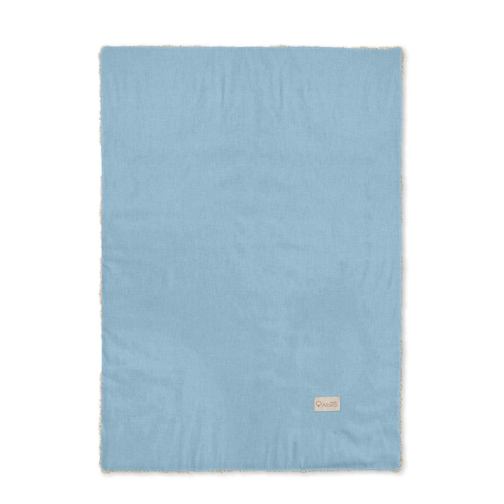 Dětská dvouvrstvá bavlněná velurová deka Albero s beránkem modrá