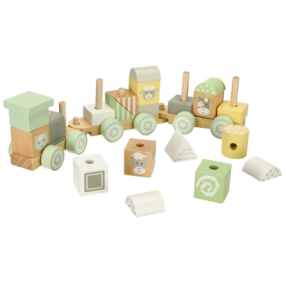 Vláček dřevěný pastelový se zvířátky Lulilo