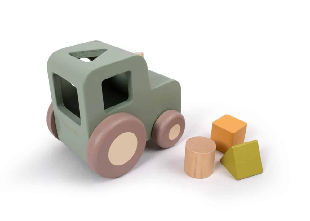 Dřevěný tahací traktor s kostkami Filibabba