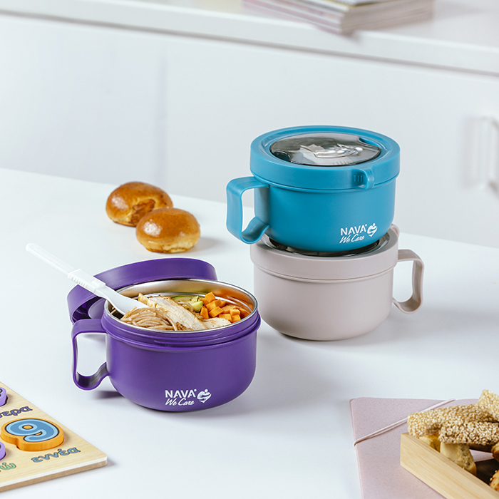 Kulatá nerezová dóza na potraviny NAVA "We Care", 850ml grey