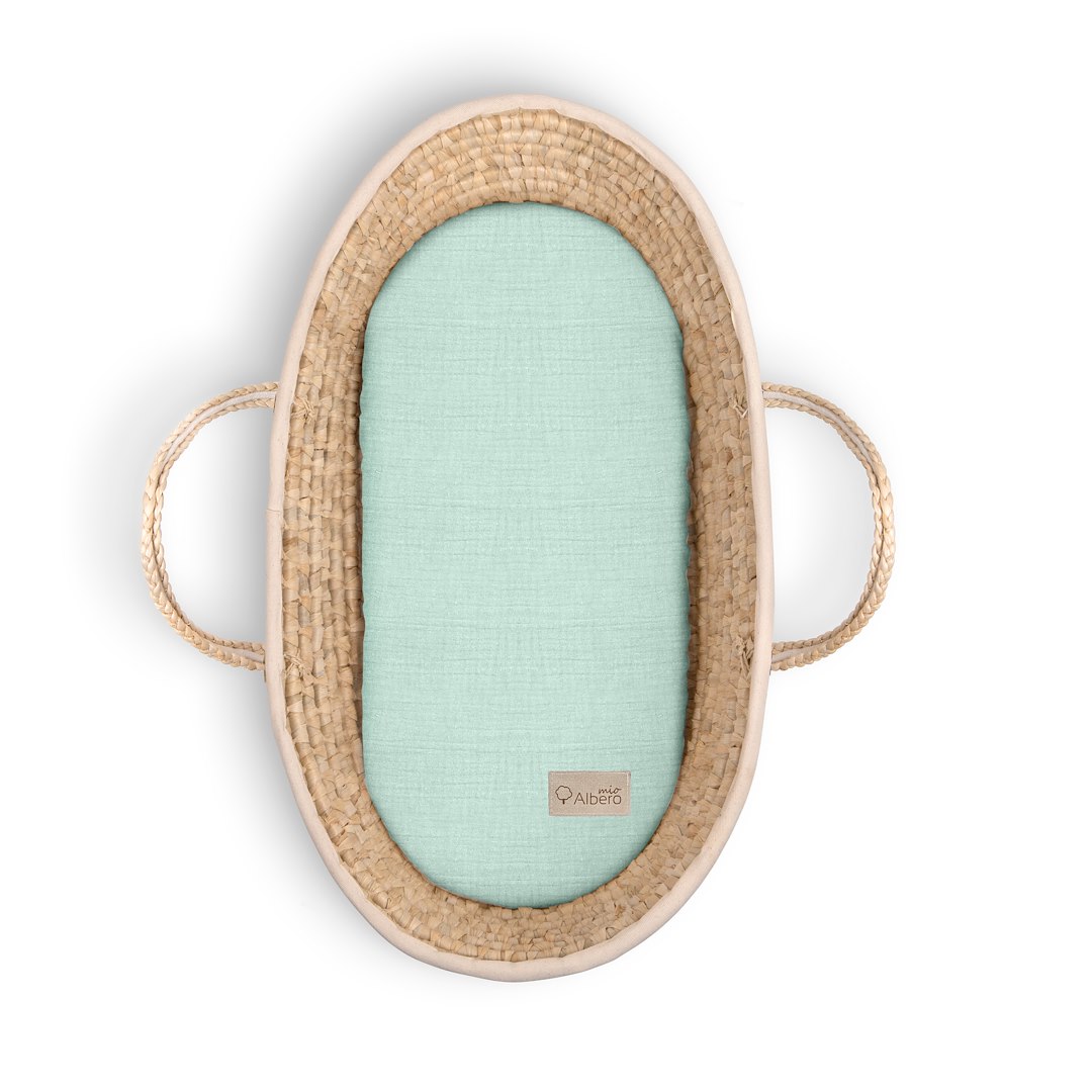 BAVLNĚNÉ PROSTĚRADLO DO KOČÁRKU ALBERO MUŠELÍN SADA (2KS ) Mint