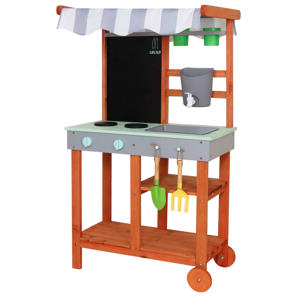 Dřevěné dětská zahradní kuchyňka LULILO Sable 116cm s kolečky a příslušenstvím