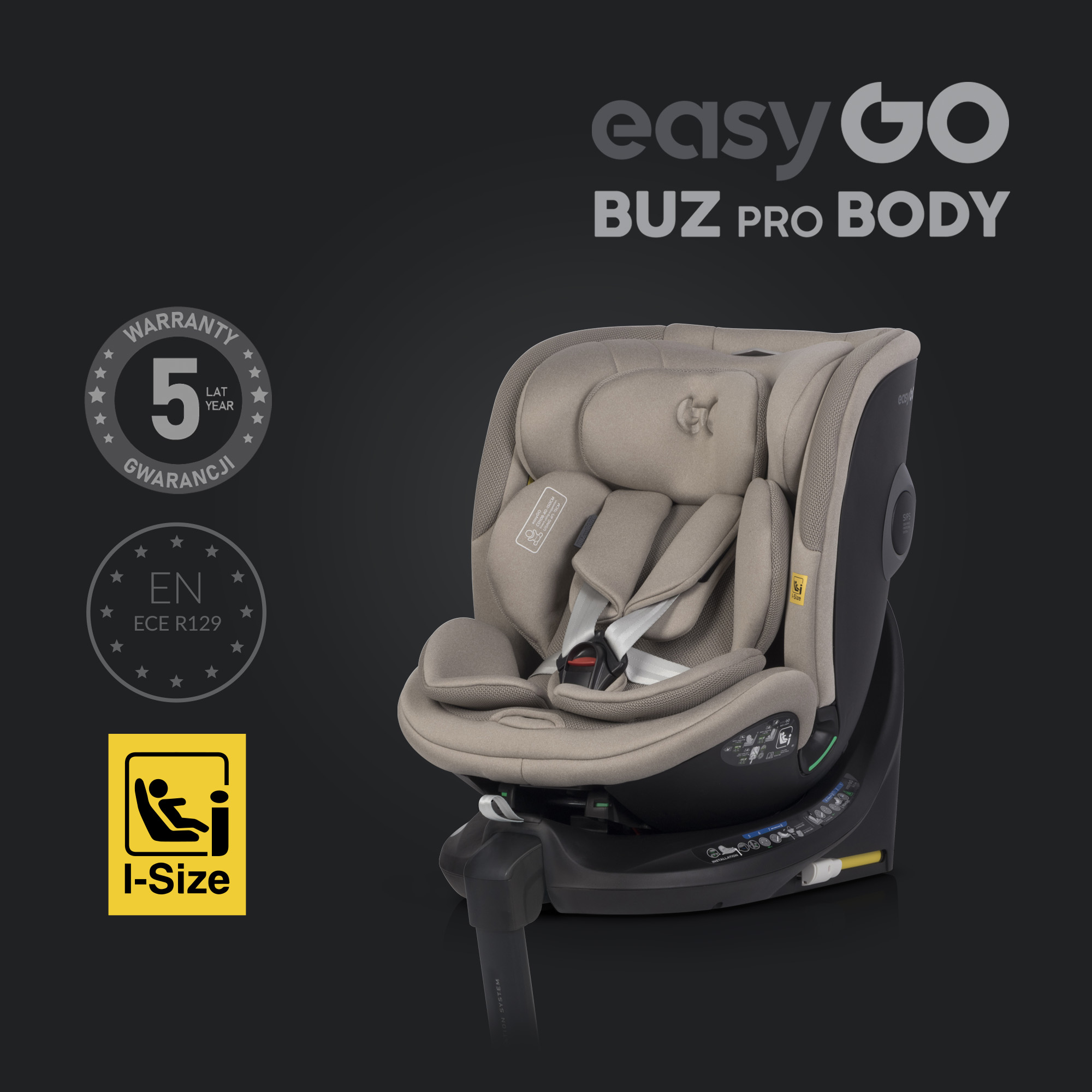 Sada autosedaček EasyGo Buz Pro a Buz Pro Body Taupe 2v1 + otočná báze